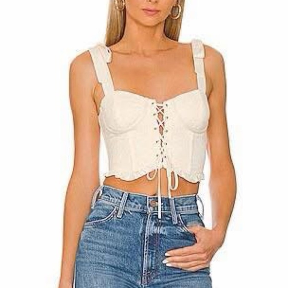 MAJORELLE Cream Lace-Up Crop Top